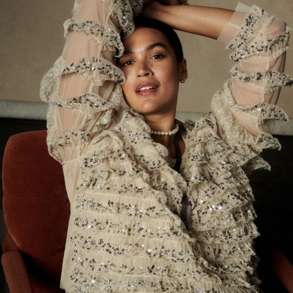 Let Me Be Sequin Tulle Ruffle Blouse - Anthropologie